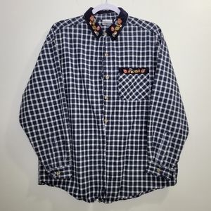 VTG Basic Editions‎ Plaid Fall Leaf Embroidered Shirts M